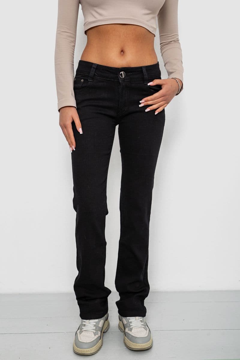 Джинси жіночі однотонні, колір чорний, 244R1031 - зображення 1