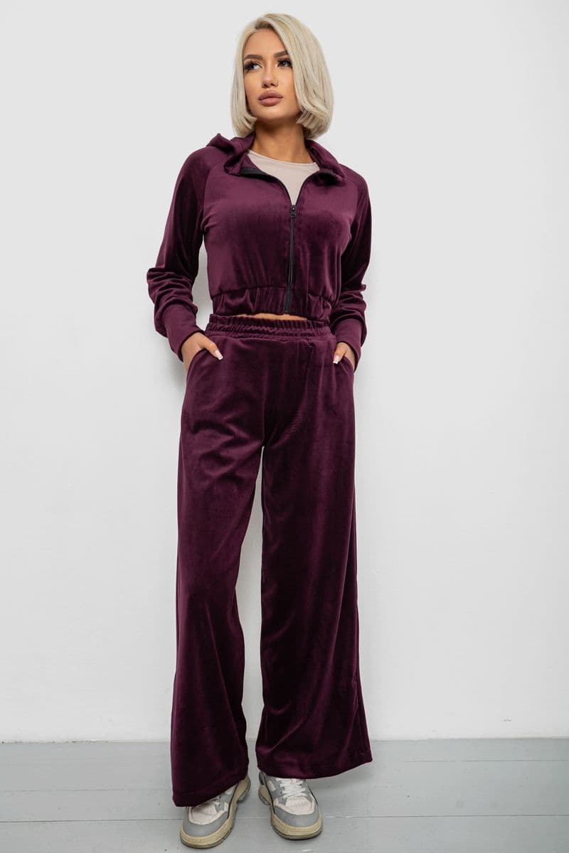 Спортивний костюм жіночий велюровий, колір сливовий, 257R4125 - зображення 1