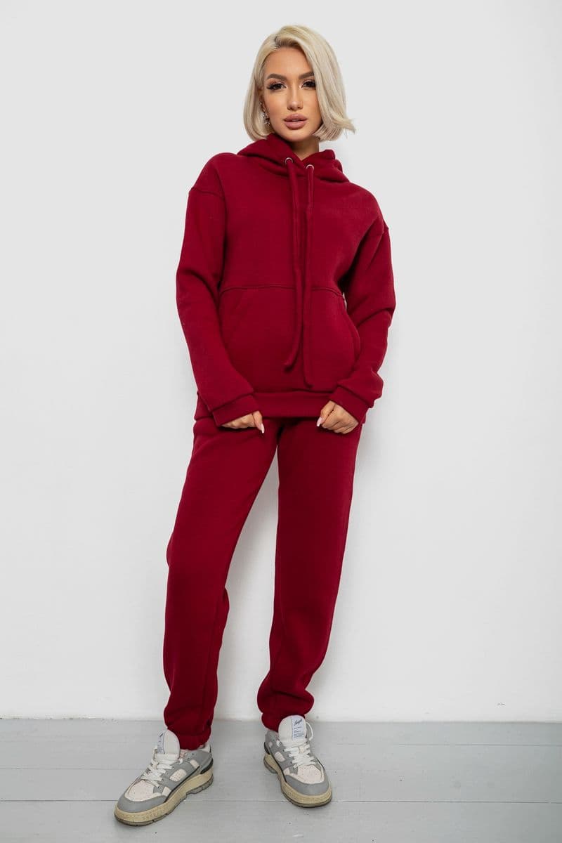 Спортивний костюм жіночий на флісі, колір бордовий, 247R2039 - зображення 1