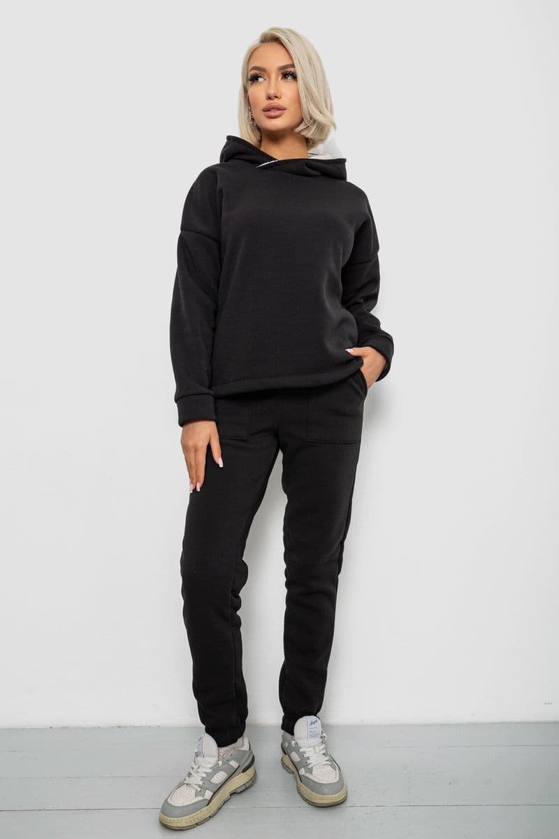 Спортивний костюм жіночий на флісі, колір чорний, 257R88 - зображення 1