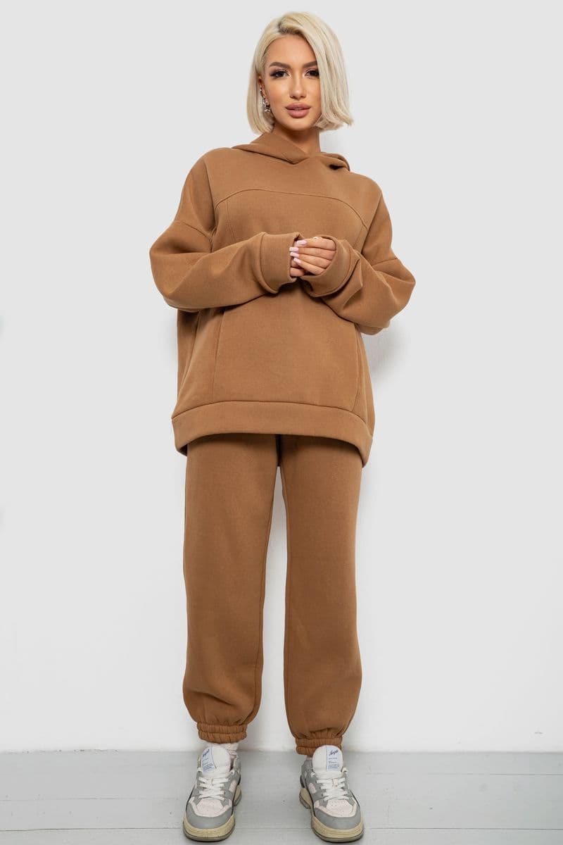 Спортивний костюм жіночий на флісі, колір коричневий, 247R2016 - зображення 1