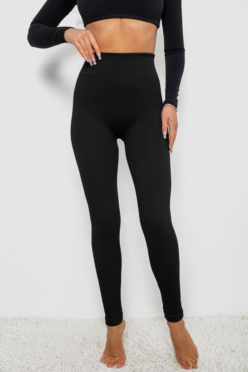 Лосіни у рубчик утеплені, колір чорний, 139RA9015 - зображення 1