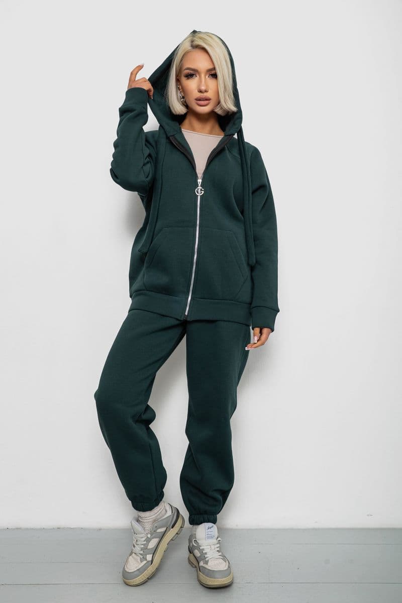 Спортивний костюм жіночий на флісі, колір зелений, 247R1059 - зображення 1
