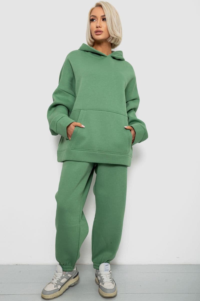 Спортивний костюм жіночий на флісі, колір зелений, 247R2020-5 - зображення 1