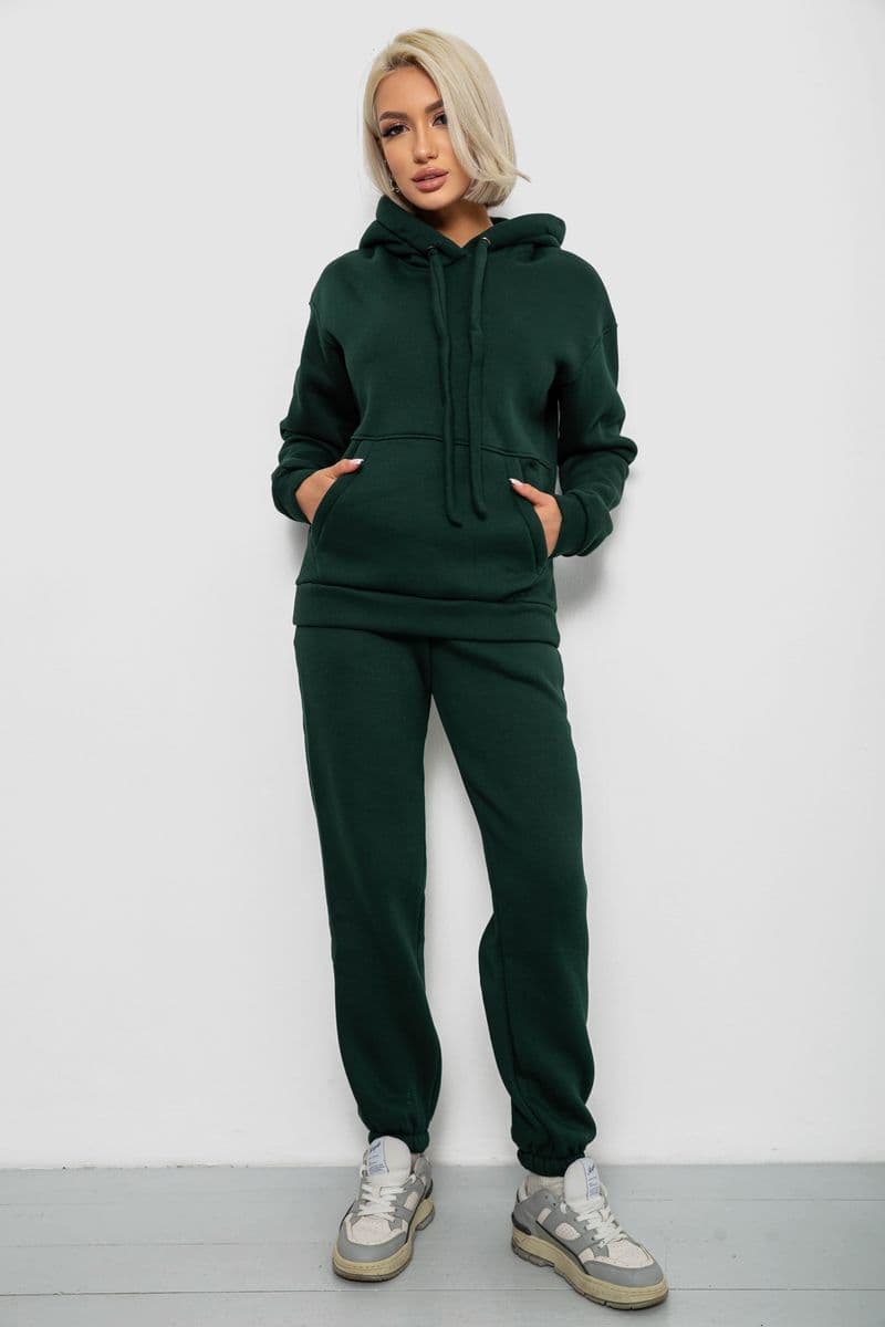 Спортивний костюм жіночий на флісі, колір темно-зелений, 247R2039 - зображення 1
