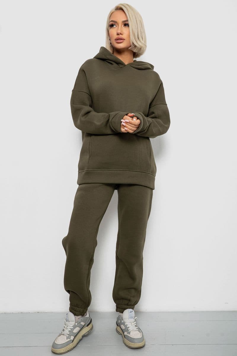 Спортивний костюм жіночий на флісі, колір хакі, 247R2012 - зображення 1