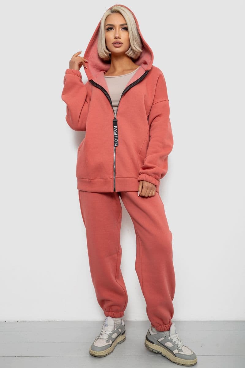 Спортивний костюм жіночий на флісі, колір кораловий, 247R1058-5 - зображення 1
