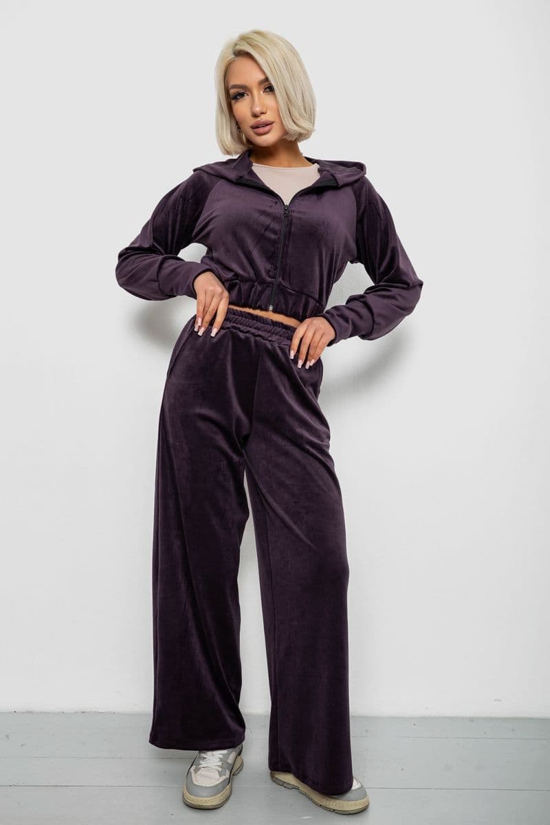 Спортивний костюм жіночий велюровий, колір темно-сливовий, 257R4125 - зображення 1
