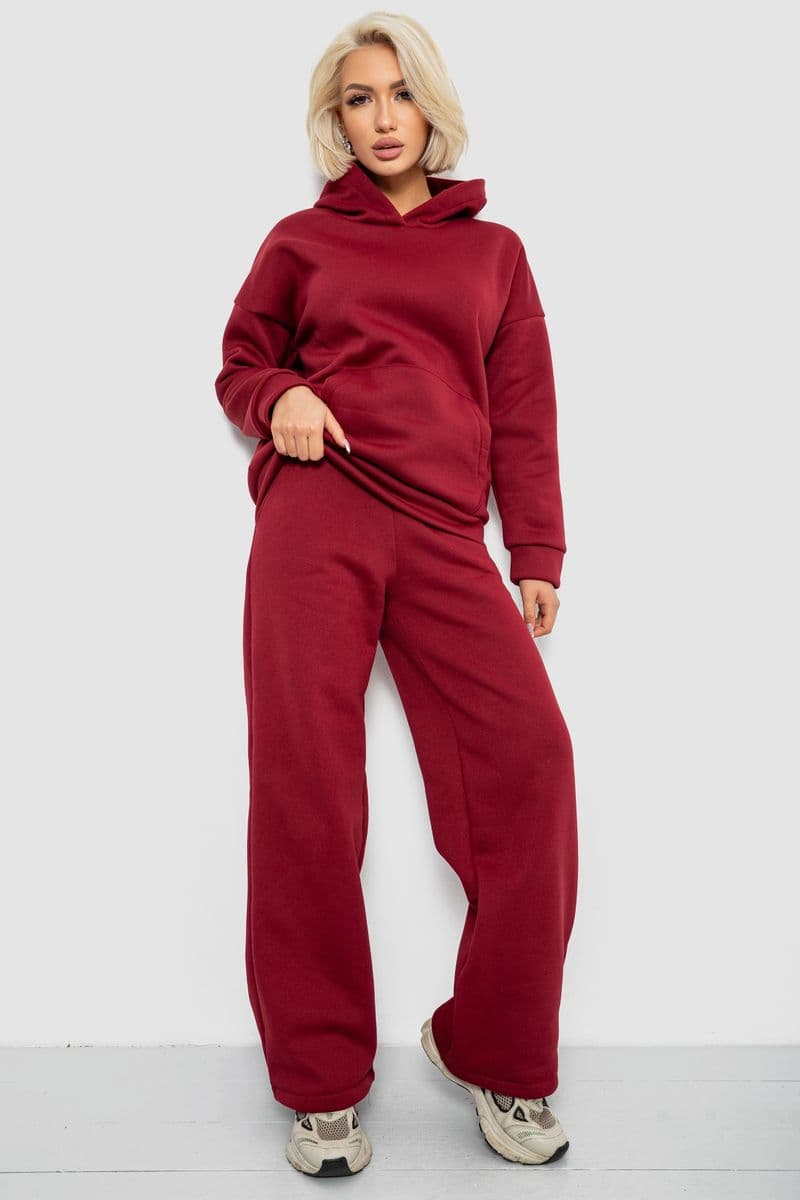 Спортивний костюм жіночий на флісі, колір бордовий, 257R87 - зображення 1