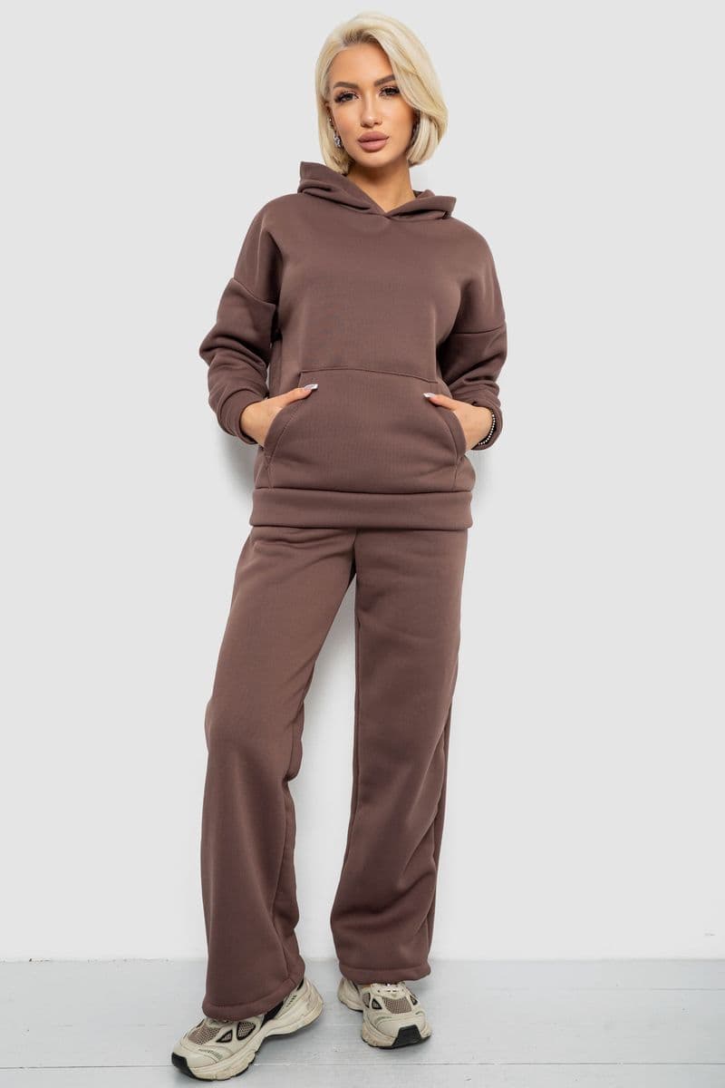 Спортивний костюм жіночий на флісі, колір коричневий, 257R87 - зображення 1