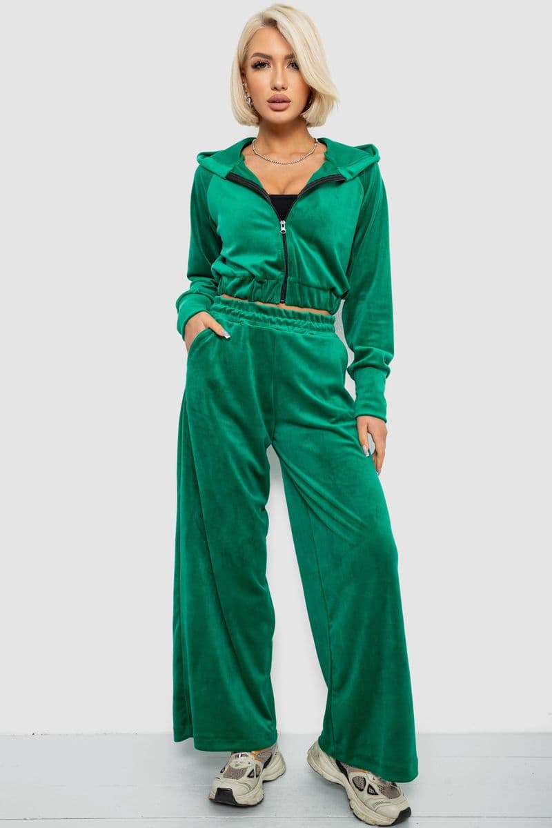 Спортивний костюм жіночий велюровий, колір зелений, 257R4125 - зображення 1