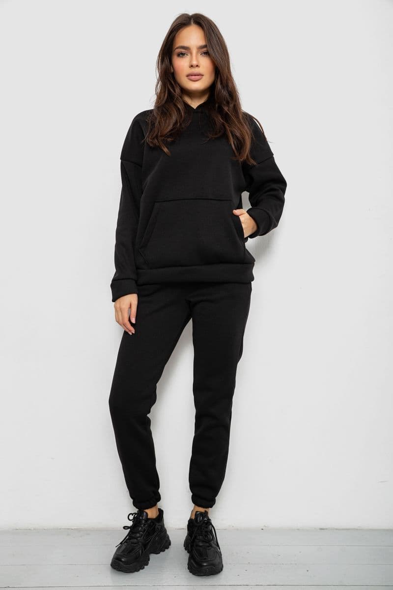 Спортивний костюм жіночий на флісі, колір чорний, 257R85 - зображення 1