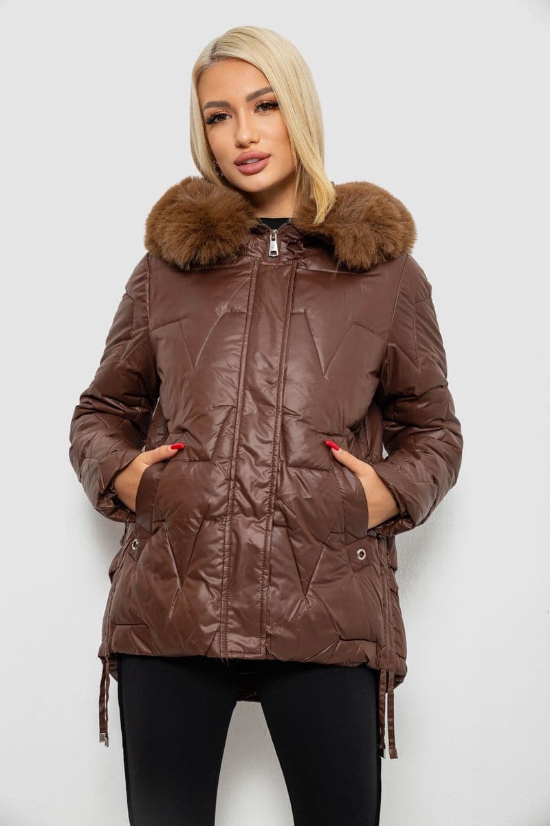 Куртка жіноча зимова коротка, колір коричневий, 244R865 - зображення 1