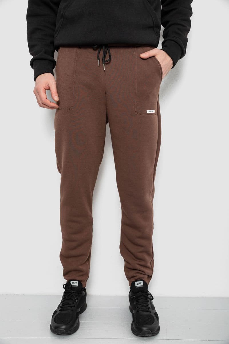 Спортивні штани чоловічі на флісі, колір коричневий, 129RA9998 - зображення 1
