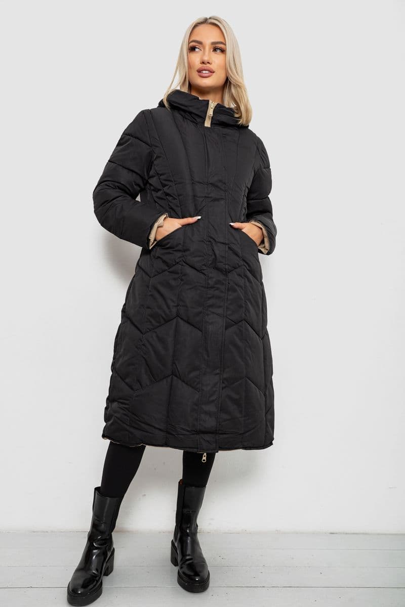 Куртка жіноча двостороння зимова, колір чорний, 244R24115 - зображення 1