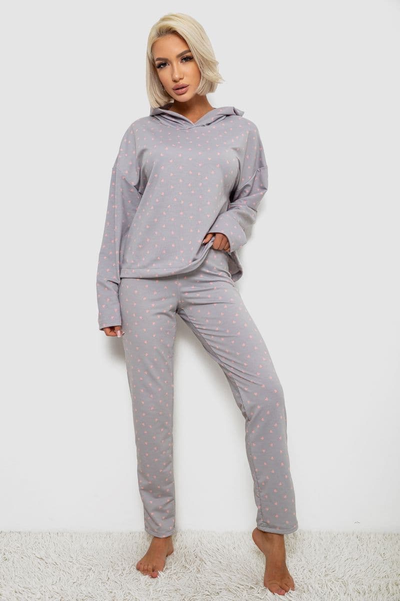 Костюм жіночий домашній з принтом, колір сіро-рожевий, 257R1115 - зображення 1