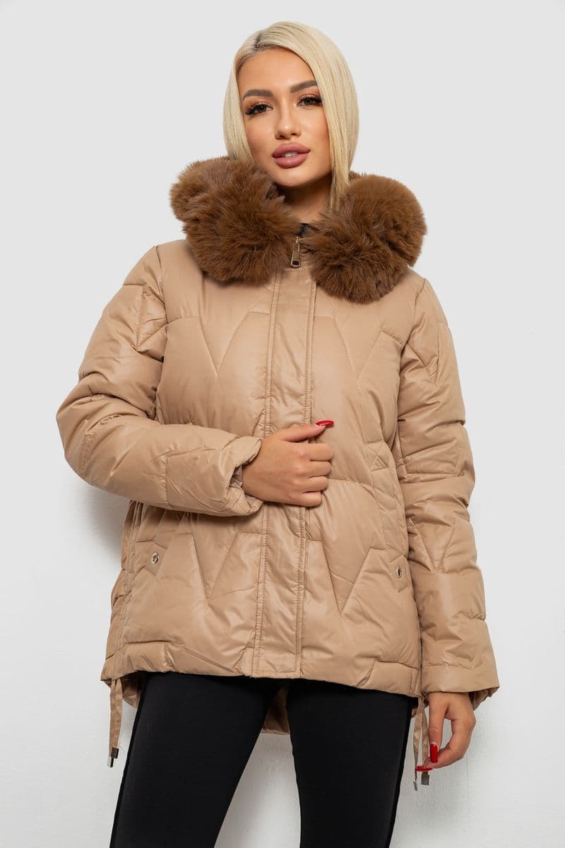 Куртка жіноча зимова коротка, колір бежевий, 244R865 - зображення 1