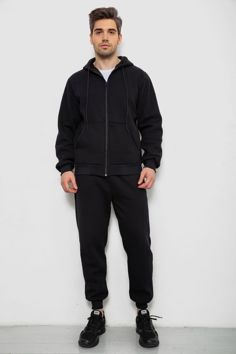 Спортивний костюм чоловічий на флісі, колір чорний, 238R165 - зображення 1