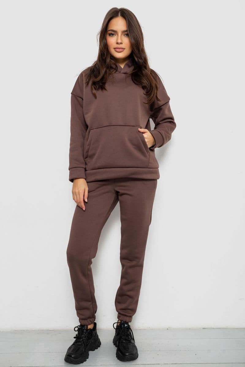 Спортивний костюм жіночий на флісі, колір коричневий, 257R85 - зображення 1