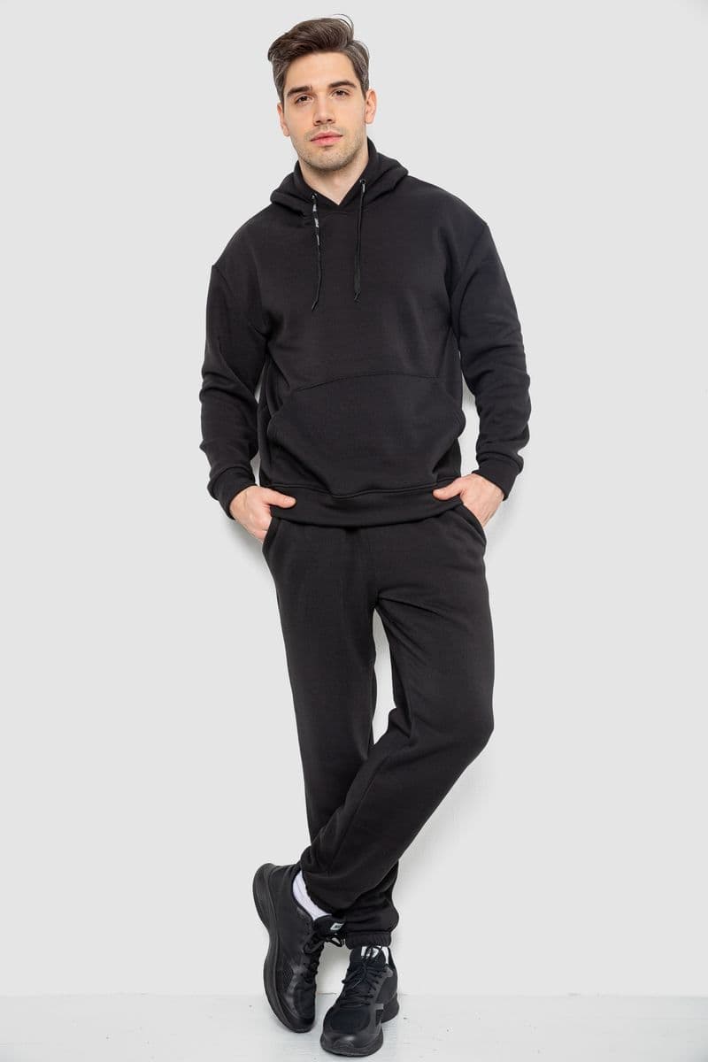 Спорт костюм чоловічий на флісі, колір чорний, 190R235 - зображення 1