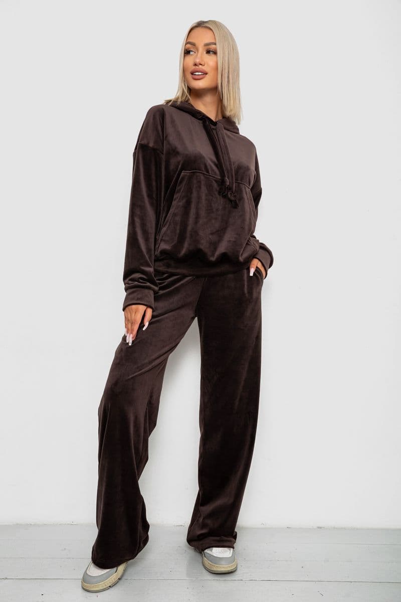 Спортивний костюм жіночий велюровий, колір шоколадний, 241R2001-20 - зображення 1