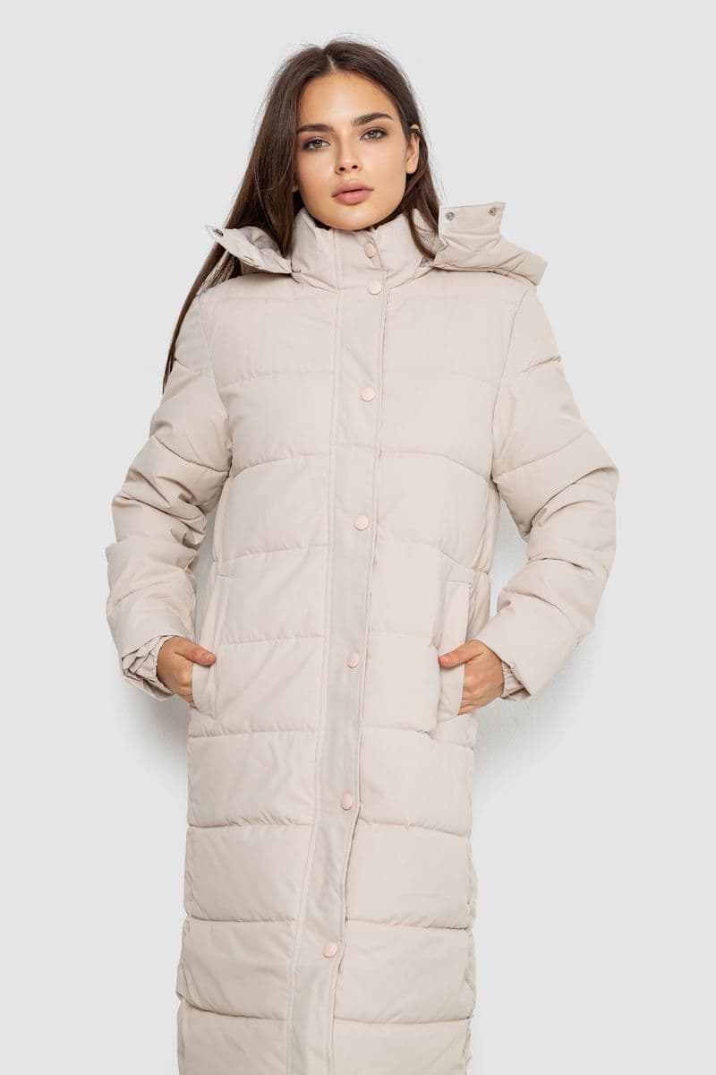 Куртка жіноча подовжена батал, колір світло-бежевий, 207R006-1 - зображення 1