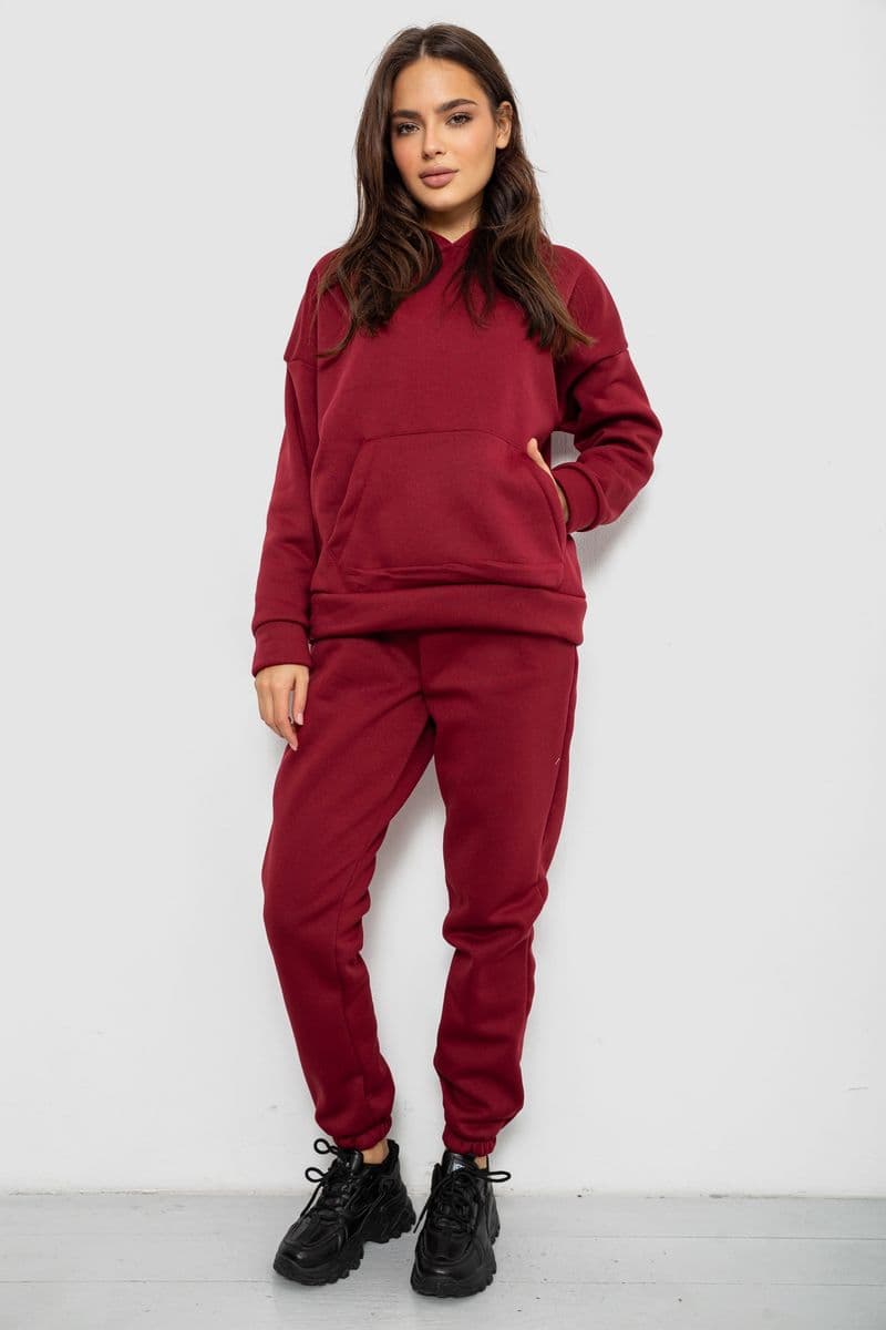 Спортивний костюм жіночий на флісі, колір бордовий, 257R85 - зображення 1
