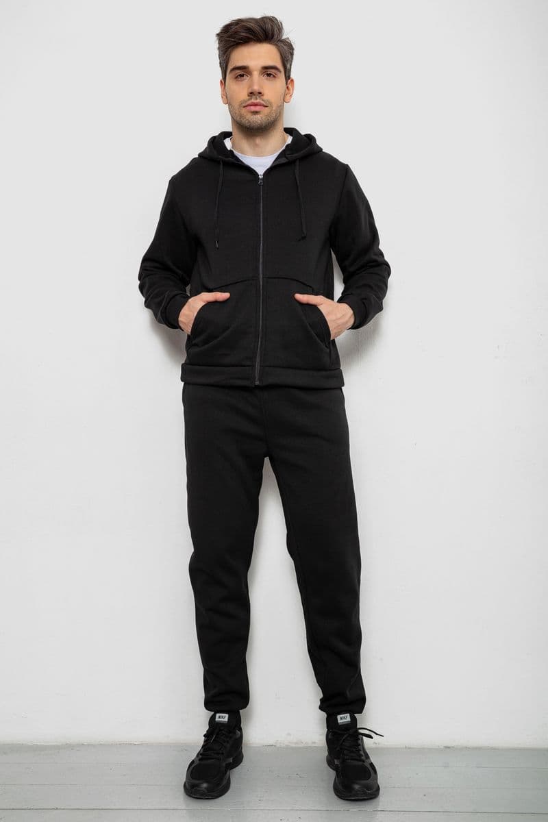 Спортивний костюм чоловічий на флісі, колір чорний, 238R58692 - зображення 1