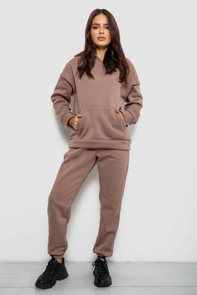 Спортивний костюм жіночий на флісі, колір темно-бежевий, 257R85 - зображення 1