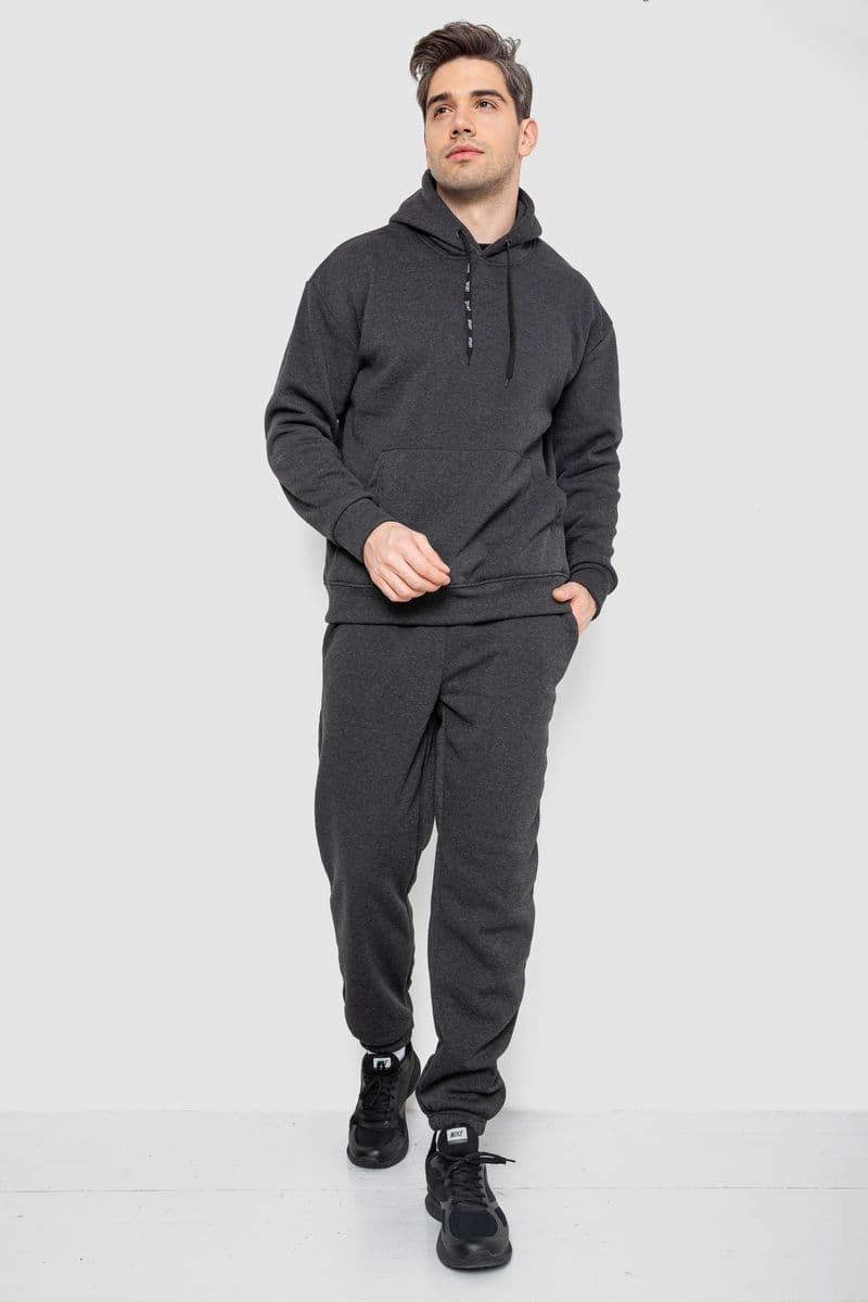 Спорт костюм чоловічий на флісі, колір темно-сірий, 190R235 - зображення 1