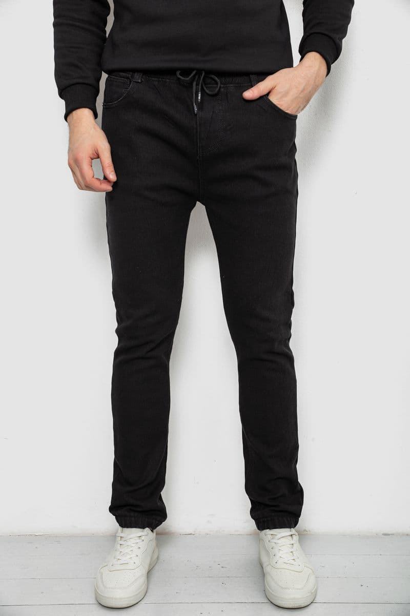 Джинси чоловічі на ризинці утеплені, колір чорний, 244R663 - зображення 1