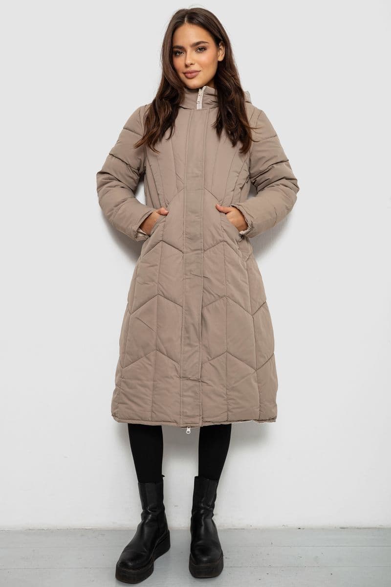 Куртка жіноча двостороння зимова, колір темно-бежевий, 244R24115 - зображення 1