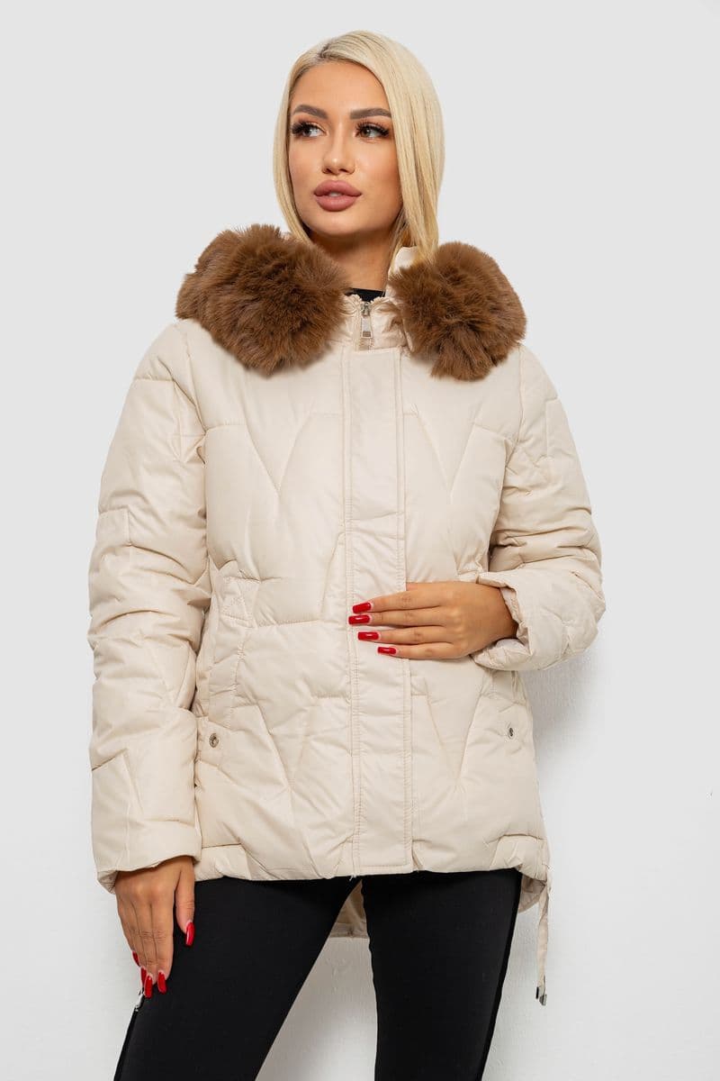 Куртка жіноча зимова коротка, колір світло-бежевий, 244R865 - зображення 1