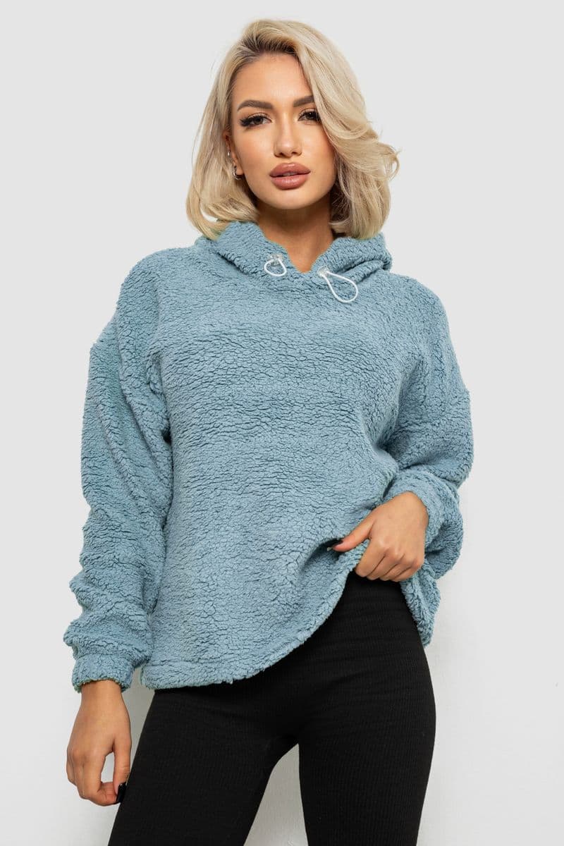 Худі жіночий однотонний з капюшоном, колір блакитний, 257R14 - зображення 1