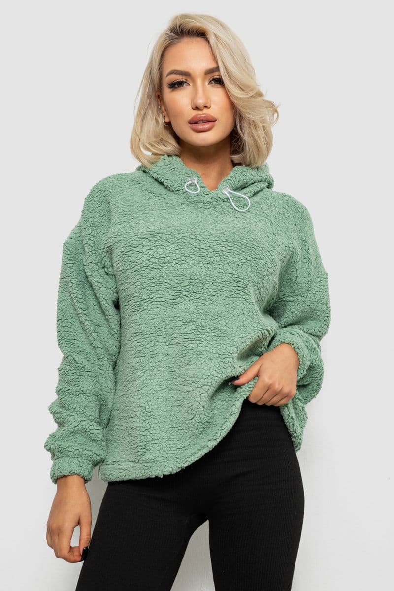 Худі жіночий однотонний з капюшоном, колір оливковий, 257R14 - зображення 1