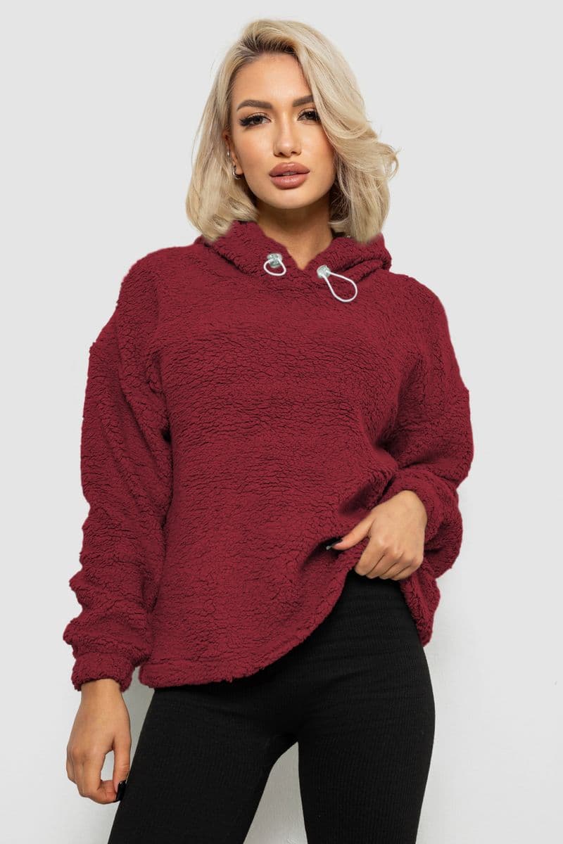 Худі жіночий однотонний з капюшоном, колір бордовий, 257R14 - зображення 1