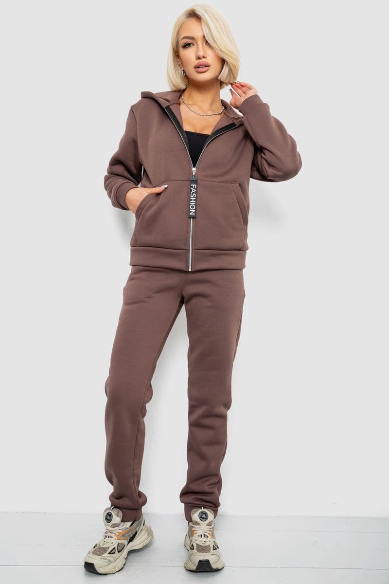 Спортивний костюм жіночий на флісі, колір темно-коричневий, 257R86 - зображення 1