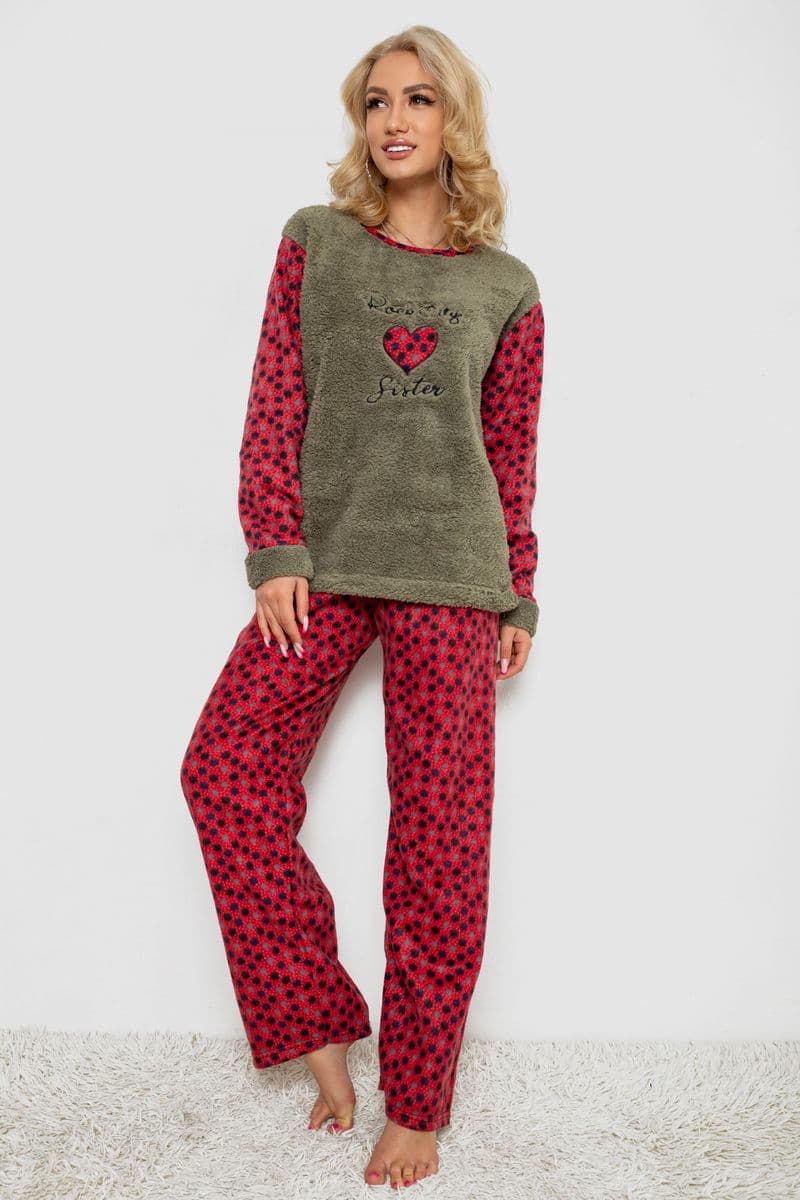 Піжама жіноча махра, колір оливково-червоний, 238R58435 - зображення 1