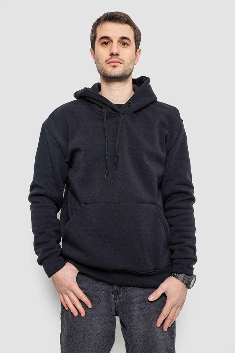 Худі чоловічий на флісі однотонний, колір чорнильний, 241R2650 - зображення 1