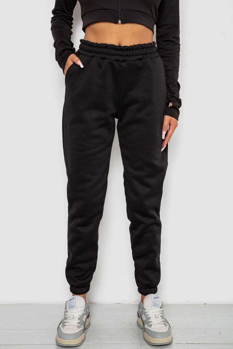 Спортивні штани жіночі на флісі, колір чорний, 238R57012 - зображення 1