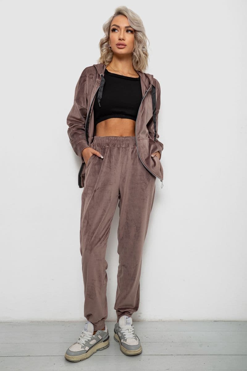 Спортивний костюм жіночий велюровий, колір мокко, 257R4119 - зображення 1