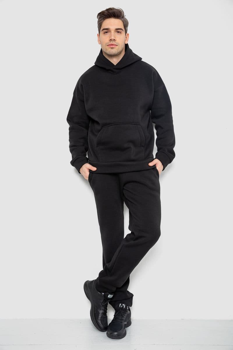 Спорт костюм чоловічий на флісі, колір чорний, 177R235-1 - зображення 1