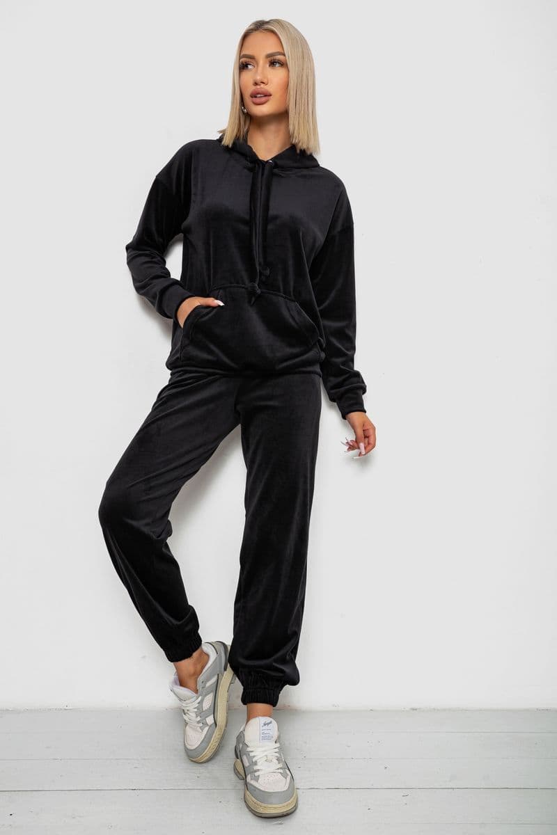Спортивний костюм жіночий велюровий, колір чорний, 241R1530-5 - зображення 1