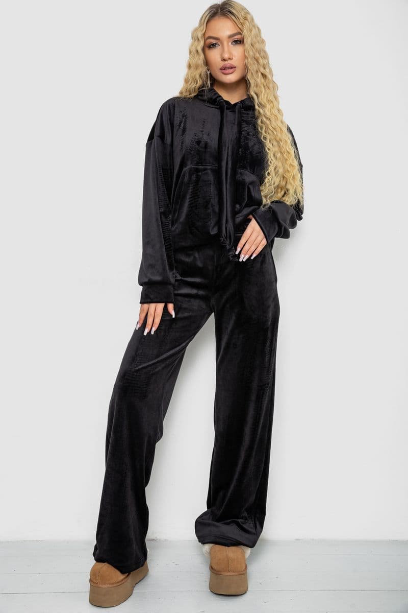 Спортивний костюм жіночий велюровий, колір чорний, 241R2001-20 - зображення 1