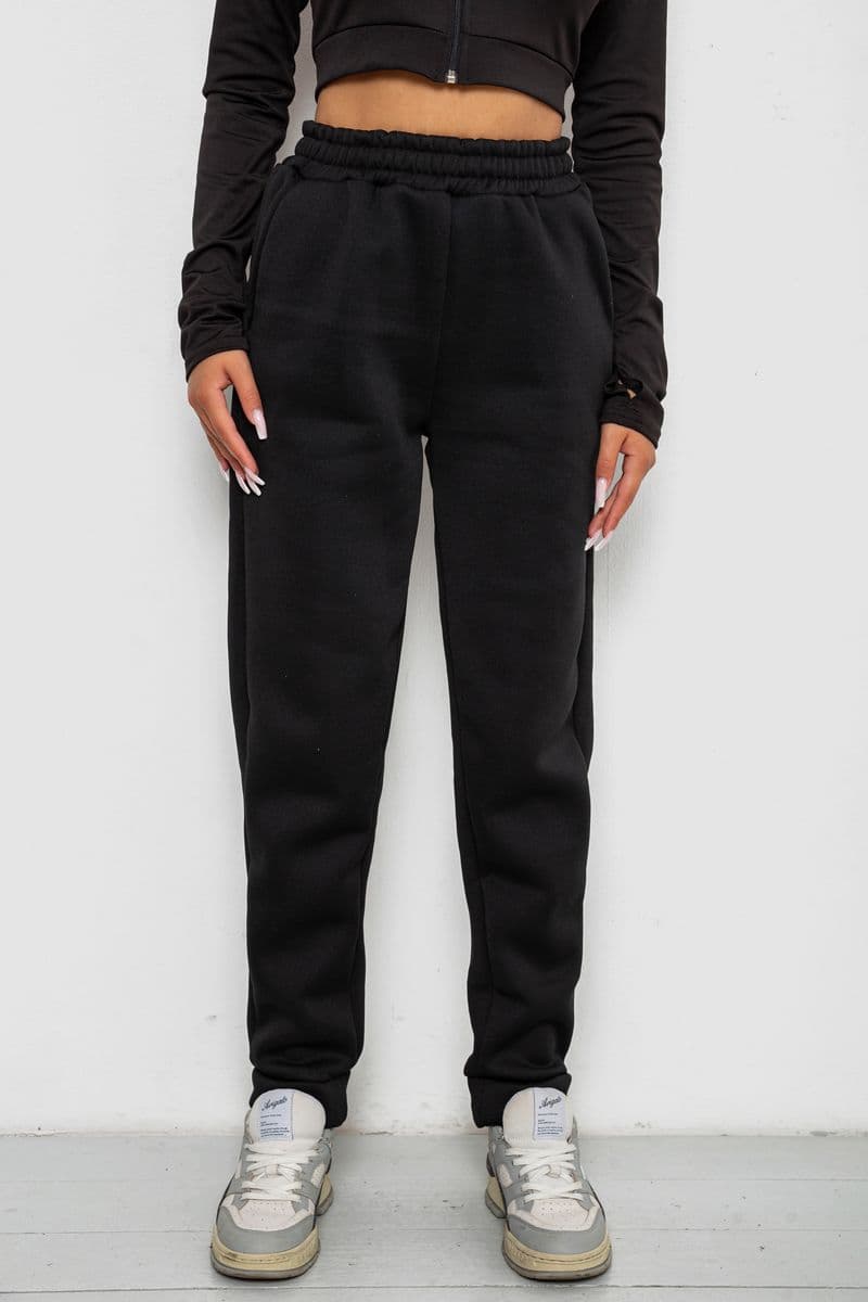 Спортивні штани жіночі на флісі, колір чорний, 238R58641-1 - зображення 1