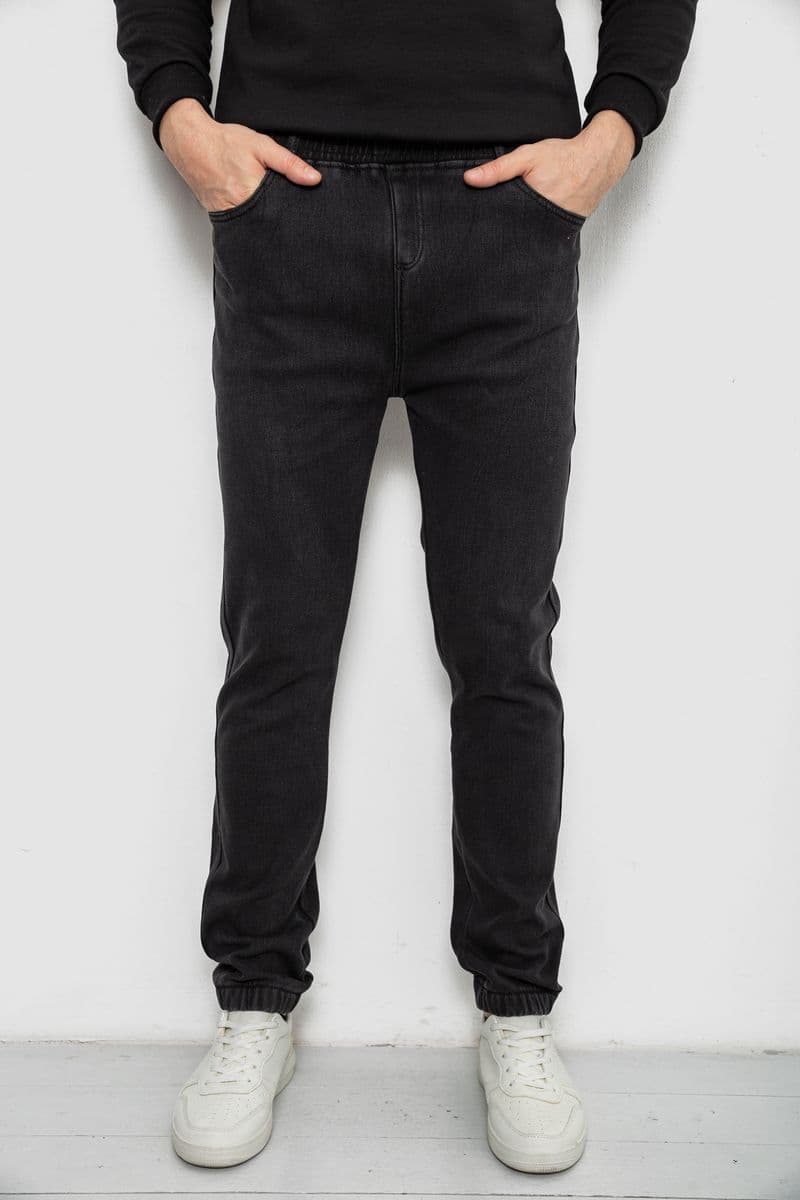 Джинси чоловічі на резинці утеплені, колір чорний, 244R665 - зображення 1