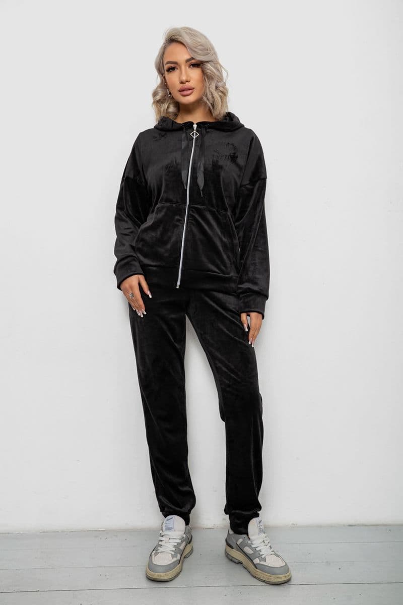Спортивний костюм жіночий велюровий, колір чорний, 257R4119 - зображення 1