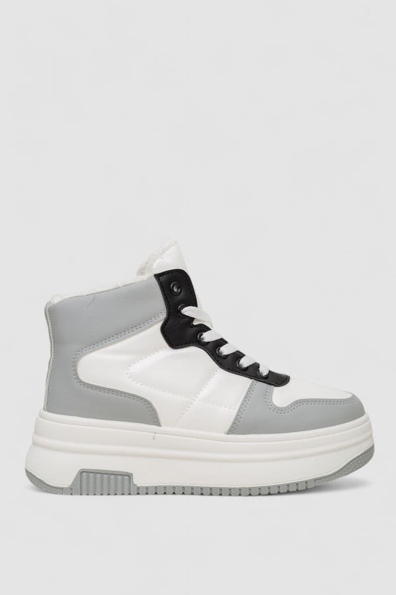 Кросівки жіночі зимові на хутрі, колір біло-сірий, 248RAM015-86 - зображення 1