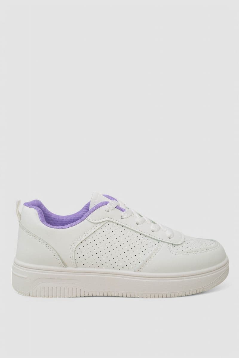 Кеди жіночі з перфорацією, колір біло-бузковий, 248RAJ120 - зображення 1