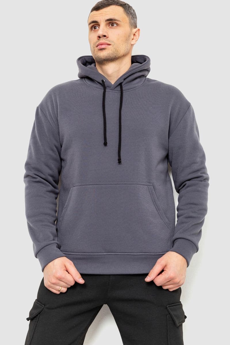 Худі чоловічий на флісі однотонний, колір темно-сірий, 241R2650 - зображення 1